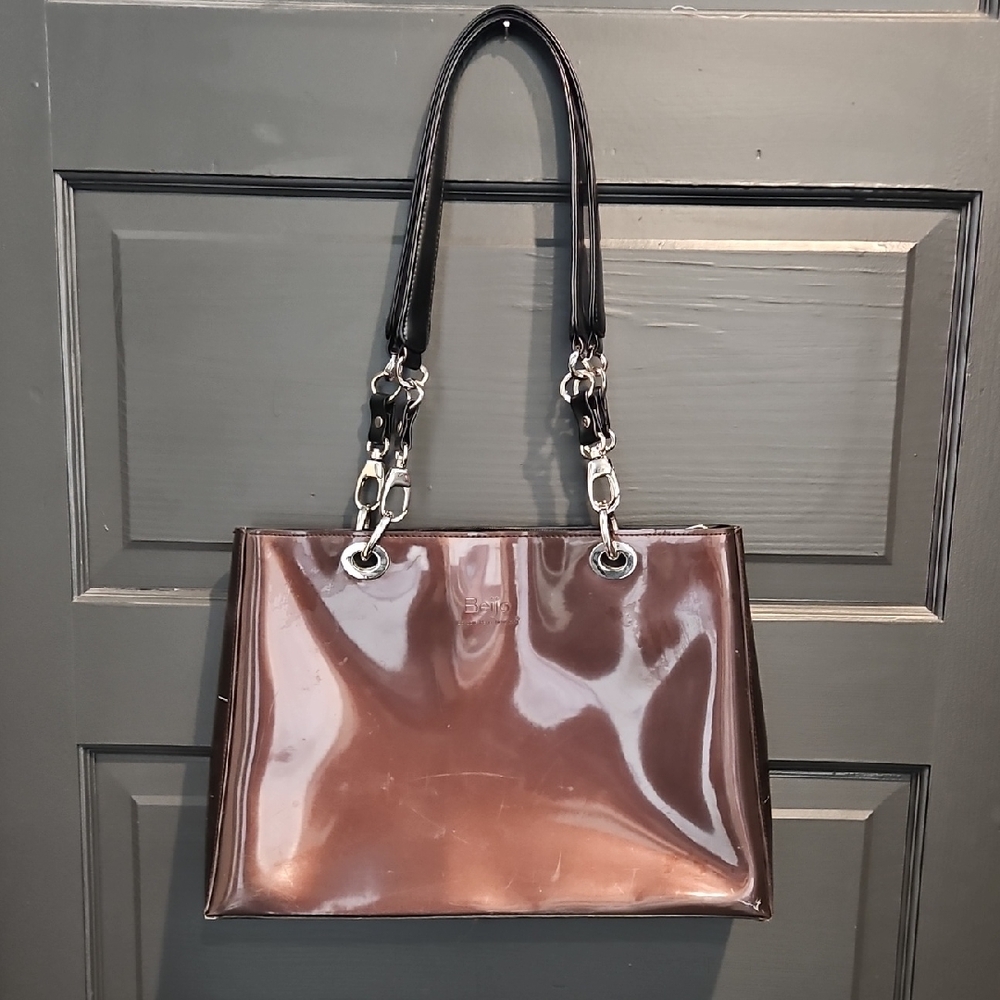 Beijo Glossy Brown Shoulder Bag